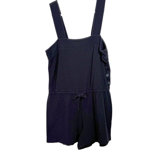 Madewell Side Button Drawstring Romper Women L Black Cotton‎ Lightweight Summer - Picture 1 of 7